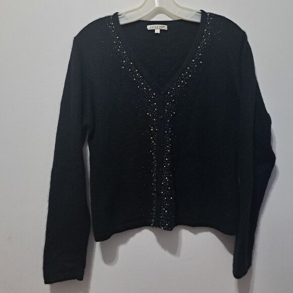 Avalin Angora Rhinestones Embellished Y2K Cardigan Gothic Sweater Large Black - Picture 13 of 15